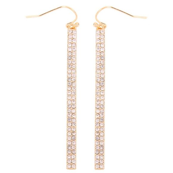 Gold Double Row Rhinestone Earrings - Picture 4 of 4